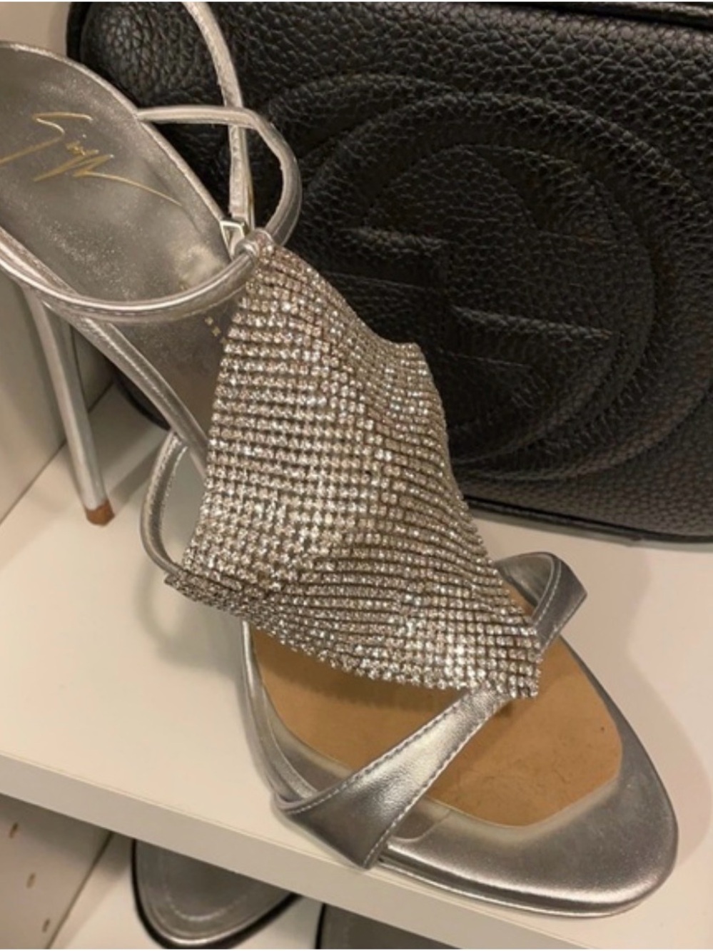 Giuseppe Zanotti Silver Crystal Draped Stiletto Sandals